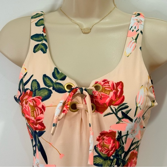 Roxy Classic One Piece Swimsuit Cloud Pink Garden Lily Floral Lace Up Small New - Picture 7 of 12